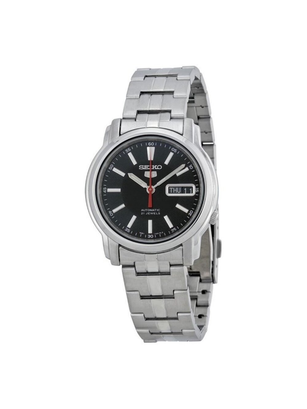 NWT Seiko Series 5 Automatic Black Dial Stainless Steel Watch